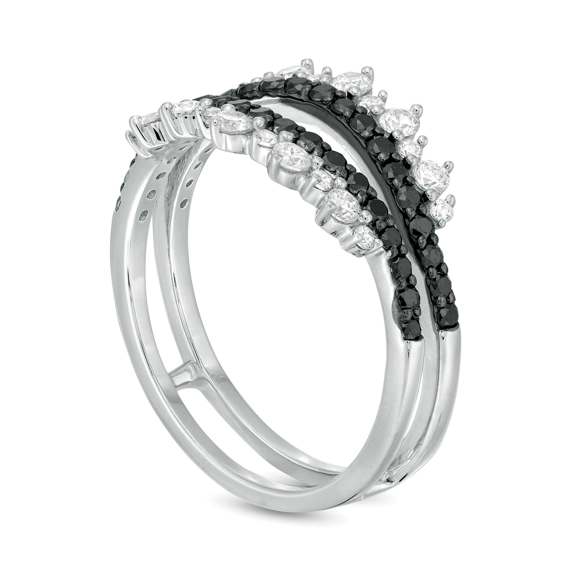 0.75 CT. TW Enhanced Black and White Diamond Tiara Style Solitaire Enhancer in 10K White Gold