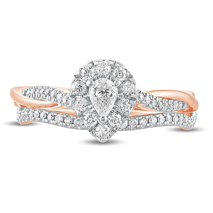 0.5 CT. TW Pear-Shaped Diamond Frame Twist Shank Bridal Set in 10K Rose Gold