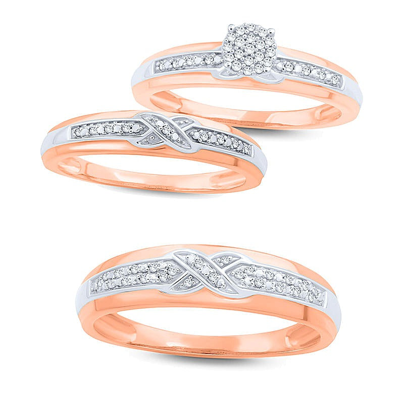 0.05 CT. TW Diamond Criss-Cross Wedding Band in 10K Rose Gold