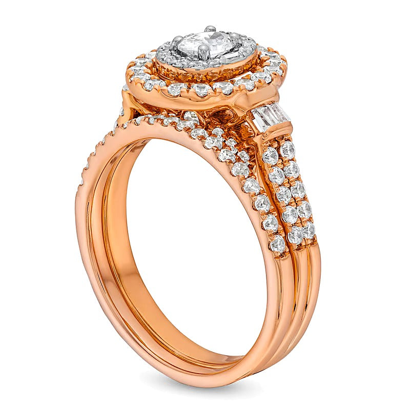 1.0 CT. TW Oval Diamond Double Row Bridal Set in 10K Rose Gold