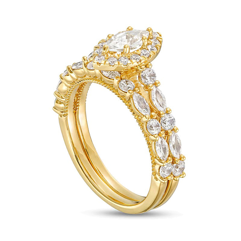 1.5 CT. TW Marquise Diamond Frame Alternating Shank Bridal Set in 14K Gold (I/I1)