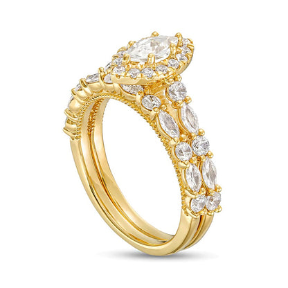1.5 CT. TW Marquise Diamond Frame Alternating Shank Bridal Set in 14K Gold (I/I1)