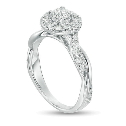 0.88 CT. TW Diamond Frame Twist Shank Engagement Ring in 10K White Gold