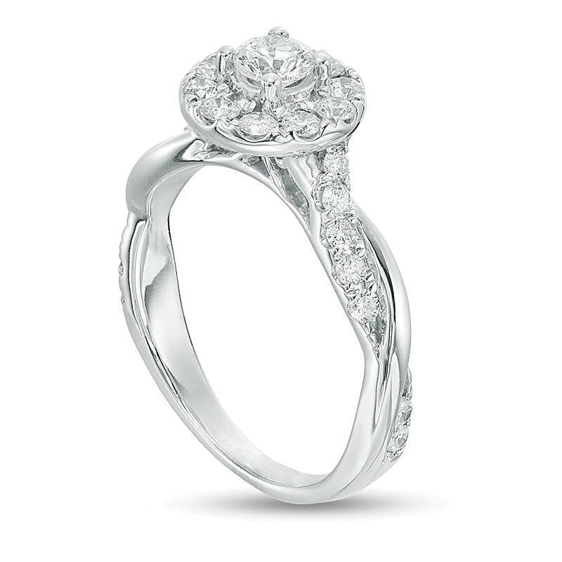 0.88 CT. TW Diamond Frame Twist Shank Engagement Ring in 10K White Gold