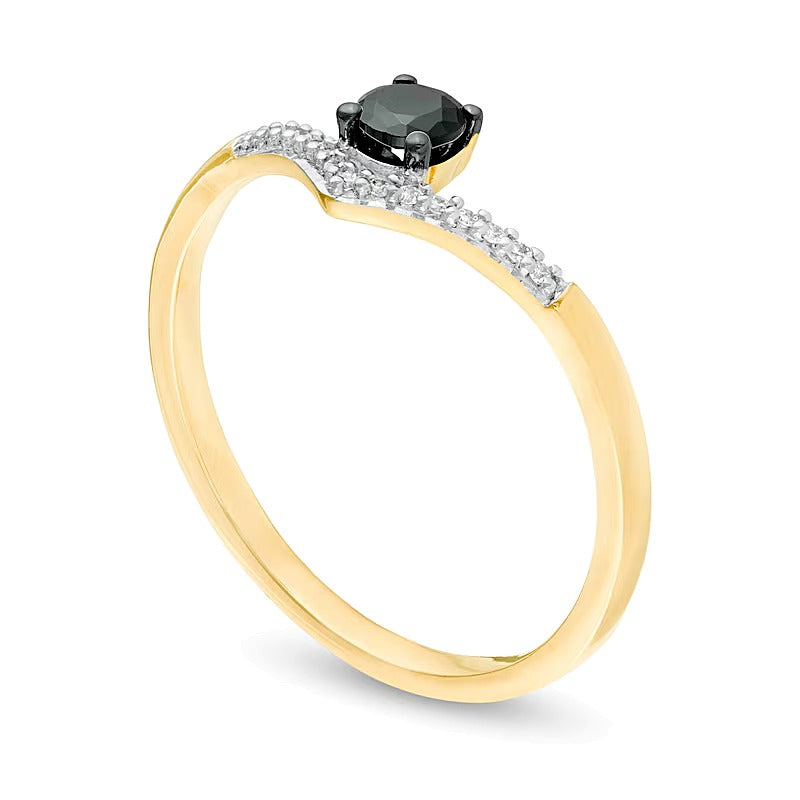 0.2 CT. TW Enhanced Black and White Diamond Chevron Promise Ring in 10K Gold