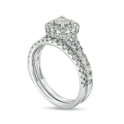 1.5 CT. TW Diamond Cushion-Shaped Frame Split Shank Bridal Set in 10K White Gold