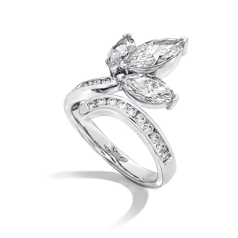 2.75 CT. TW Marquise-Cut Lab-Grown Diamond Floral Bypass Ring in 14K White Gold (F/VS2)
