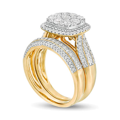 1.5 CT. TW Composite Diamond Cushion Frame Multi-Row Bridal Set in 10K Gold