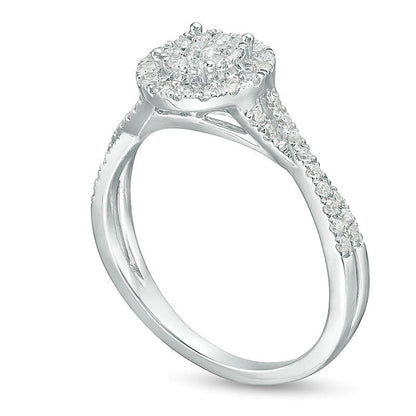 0.5 CT. TW Diamond Double Frame Crossover Shank Engagement Ring in 10K White Gold