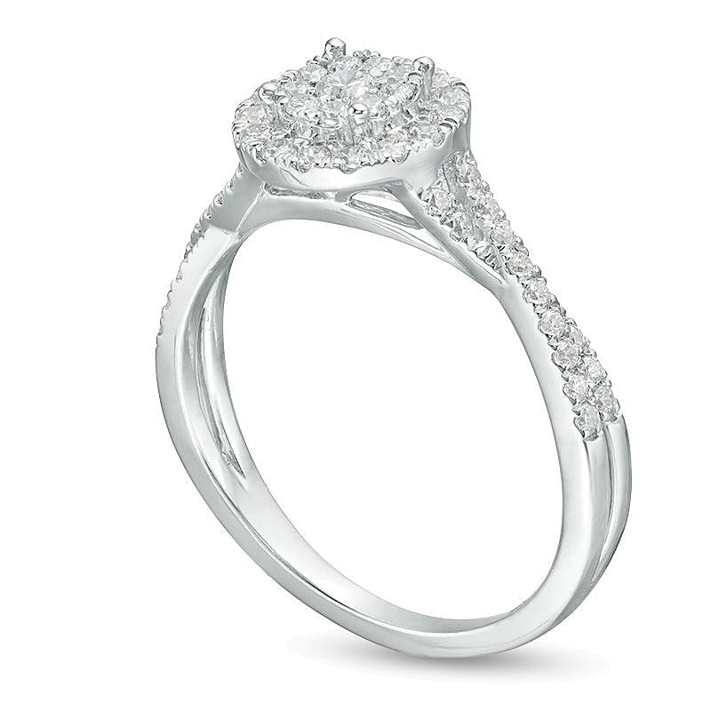 0.5 CT. TW Diamond Double Frame Crossover Shank Engagement Ring in 10K White Gold
