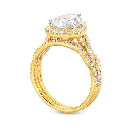 2.63 CT. TW Pear-Shaped Lab-Grown Diamond Frame Twist Shank Bridal Set in 14K Gold (I/SI2)