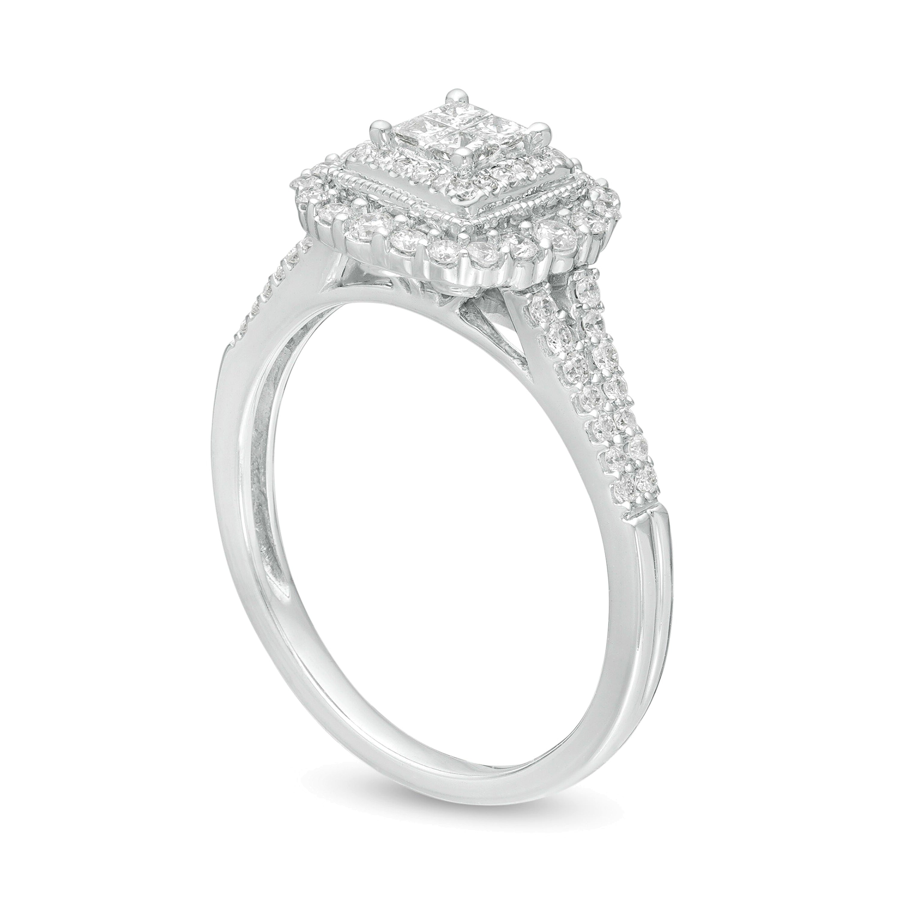 0.5 CT. TW Princess-Cut Quad Diamond Square Frame Vintage-Style Engagement Ring in 10K White Gold