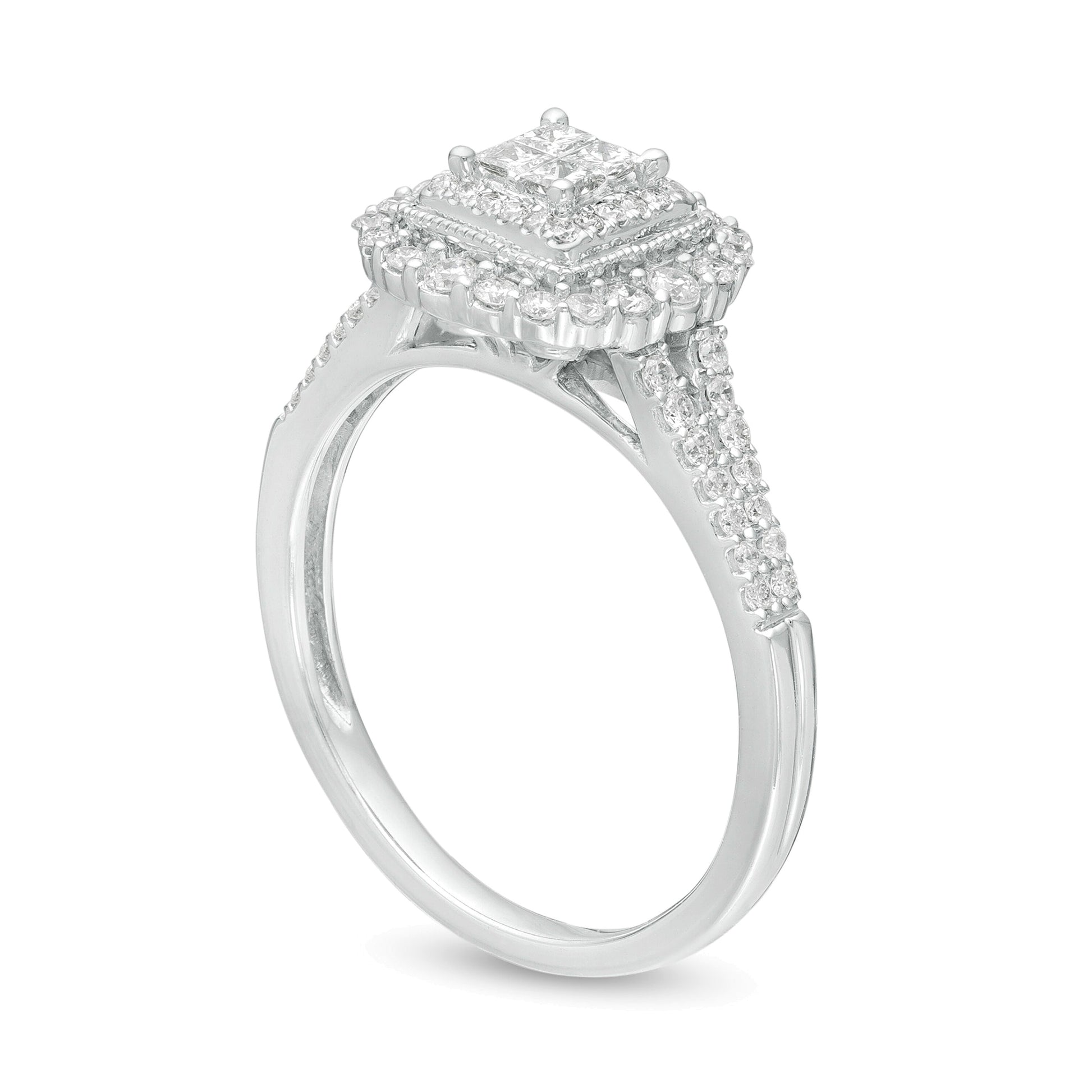 0.5 CT. TW Princess-Cut Quad Diamond Square Frame Vintage-Style Engagement Ring in 10K White Gold