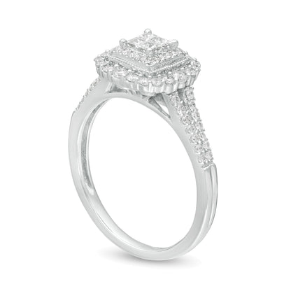 0.5 CT. TW Princess-Cut Quad Diamond Square Frame Vintage-Style Engagement Ring in 10K White Gold