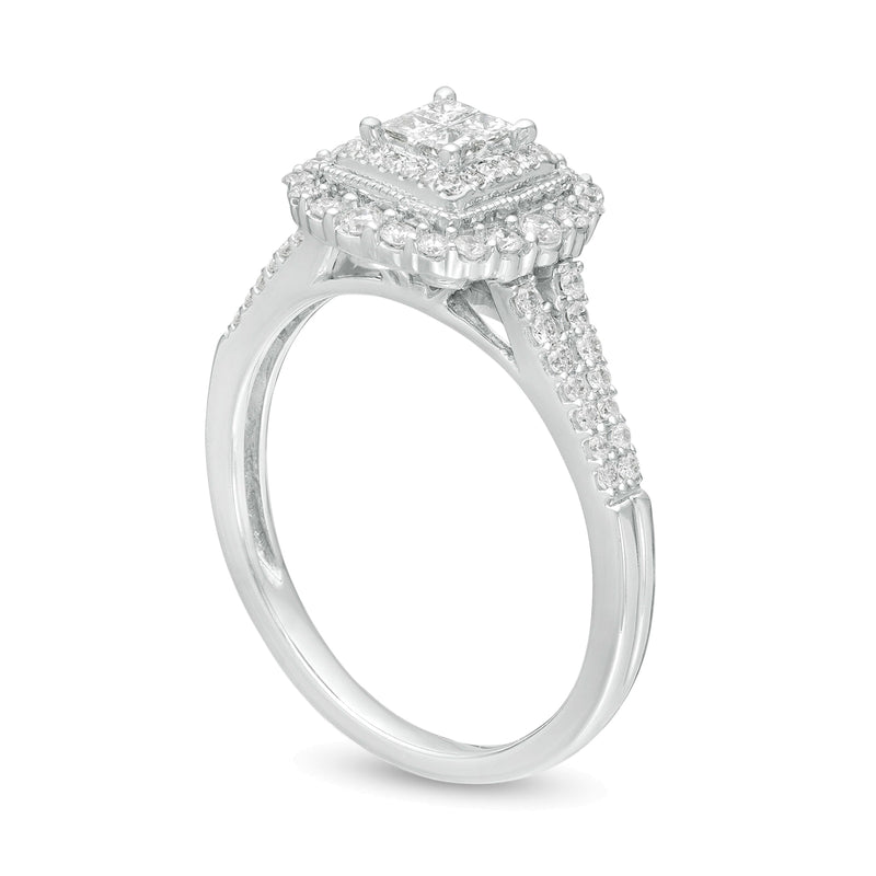 0.5 CT. TW Princess-Cut Quad Diamond Square Frame Vintage-Style Engagement Ring in 10K White Gold