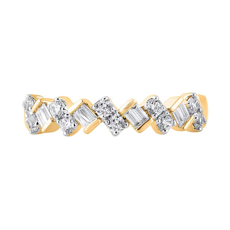 0.5 CT. TW Baguette and Round Diamond Zig-Zag Ring in 10K Gold
