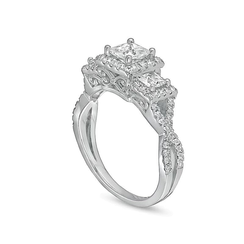 1.5 CT. TW Princess-Cut Diamond Frame Past Present FutureÂ® Engagement Ring in 14K White Gold