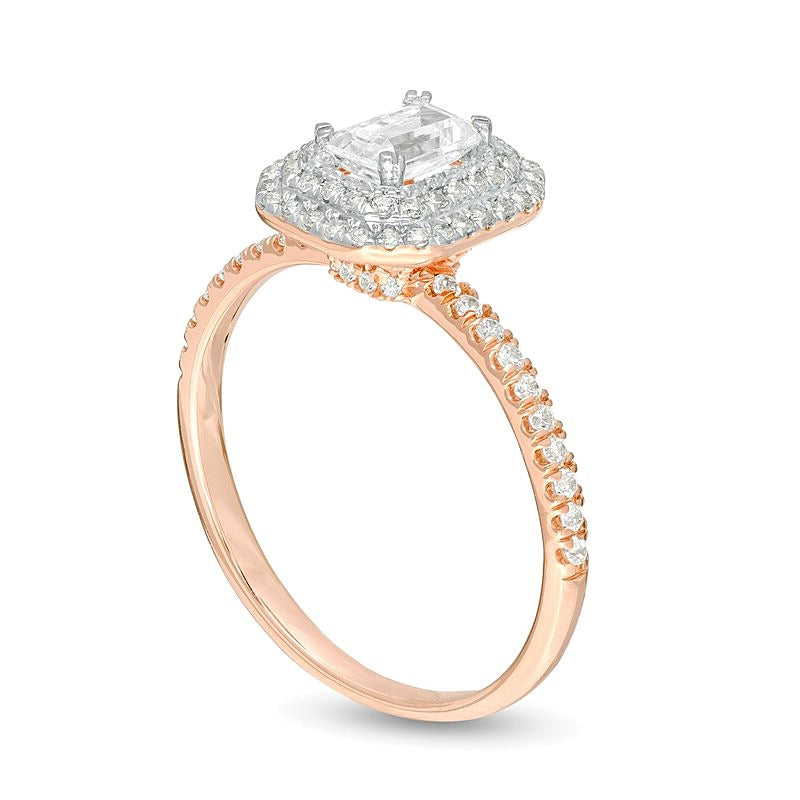 0.75 CT. TW Emerald-Cut Diamond Double Octagonal Frame Engagement Ring in 14K Rose Gold
