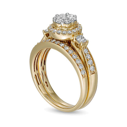 1.0 CT. TW Multi-Diamond Frame Vintage-Style Bridal Set in 10K Gold