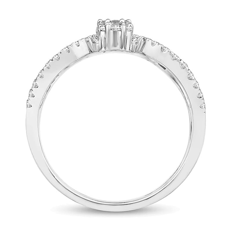 0.63 CT. TW Multi-Diamond Linear Flowers Open Shank Ring in 10K White Gold