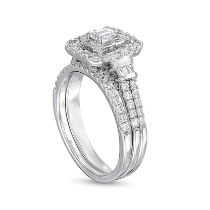 1.0 CT. TW Emerald-Cut Diamond Double Row Bridal Set in 10K White Gold