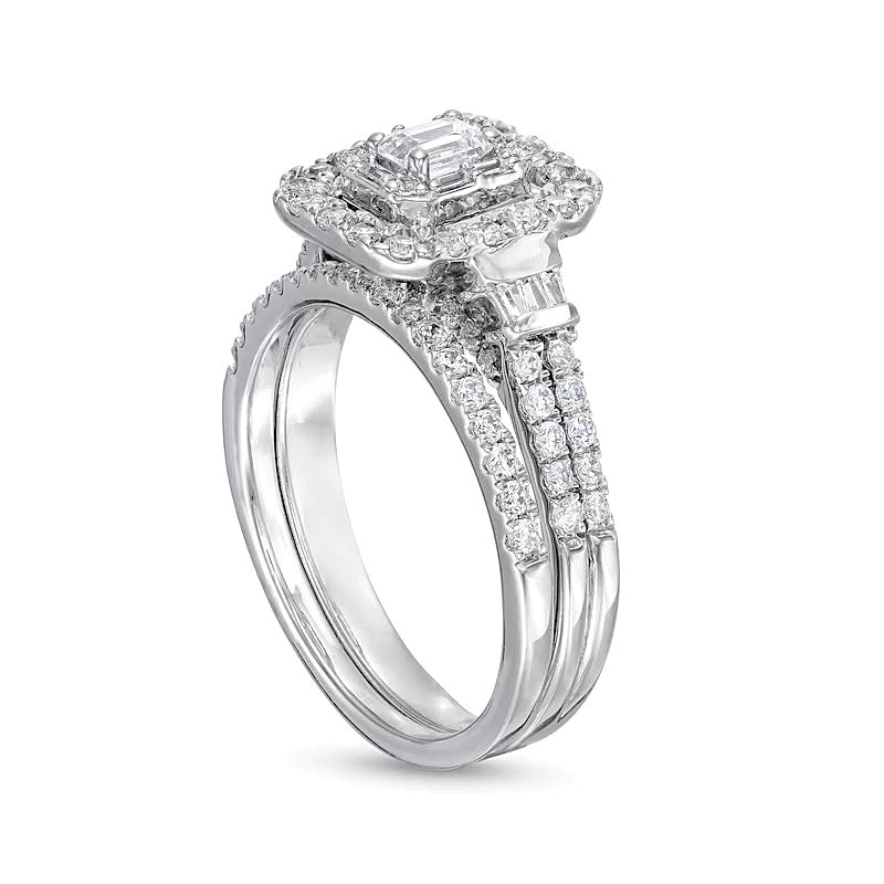 1.0 CT. TW Emerald-Cut Diamond Double Row Bridal Set in 10K White Gold
