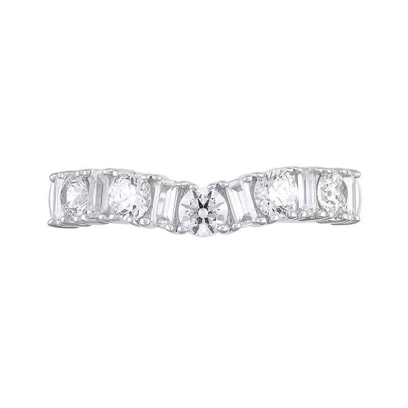 Alternating 1.0 CT. TW Round and Baguette-Cut Diamond Contour Band in 14K White Gold