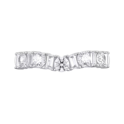 Alternating 1.0 CT. TW Round and Baguette-Cut Diamond Contour Band in 14K White Gold