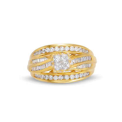 1.0 CT. TW Quad Princess-Cut Diamond Double Row Bypass Engagement Ring in 10K Gold