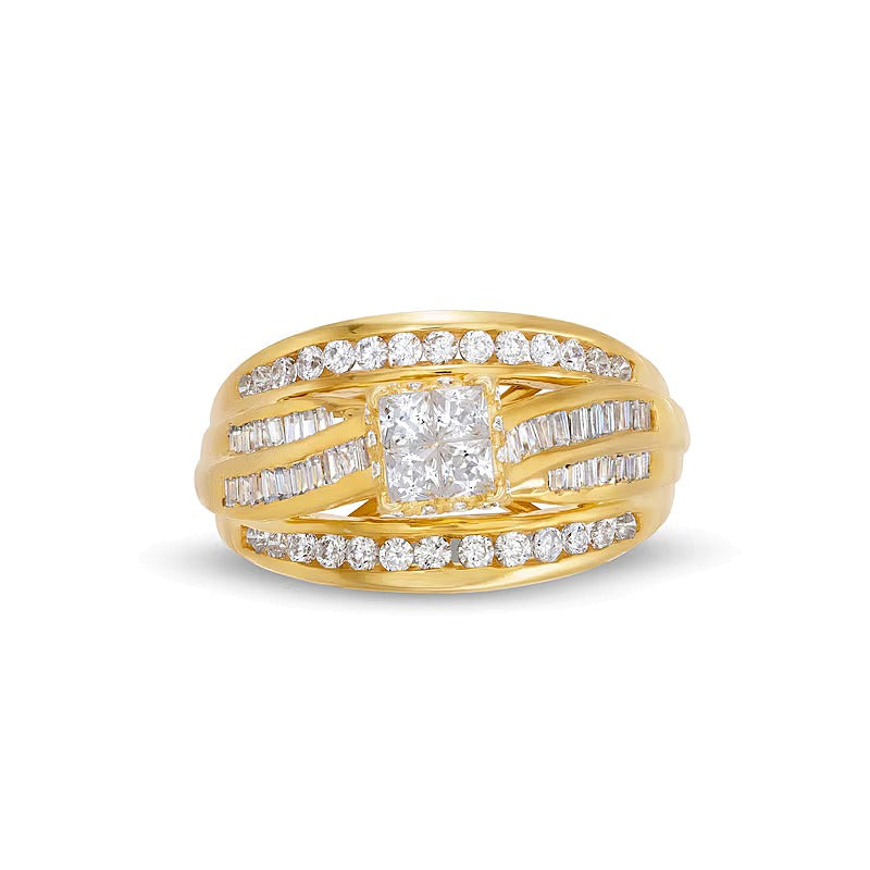 1.0 CT. TW Quad Princess-Cut Diamond Double Row Bypass Engagement Ring in 10K Gold