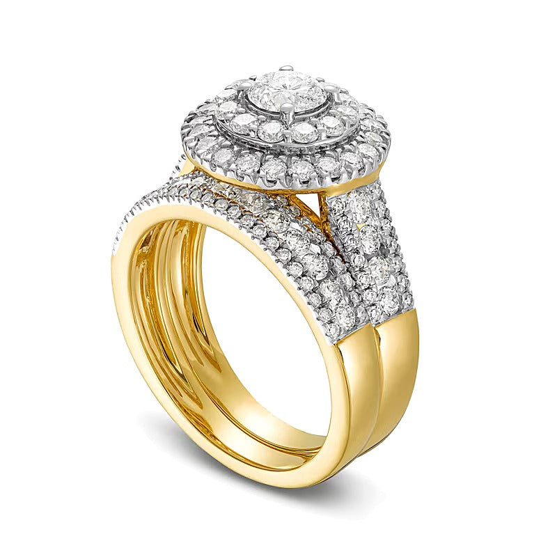 2.0 CT. TW Diamond Double Frame Triple Row Bridal Set in 10K Gold