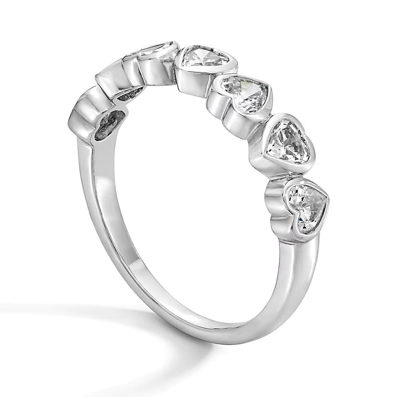 1.0 CT. TW Heart-Shaped Lab-Grown Diamond Seven Stone Alternating Band in 14K White Gold (F/VS2)