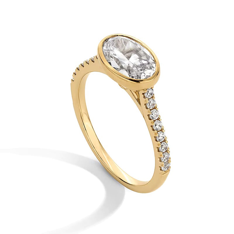 1.75 CT. TW Oval Lab-Grown Diamond Bezel-Set Sideways Engagement Ring in 14K Gold (F/VS2)