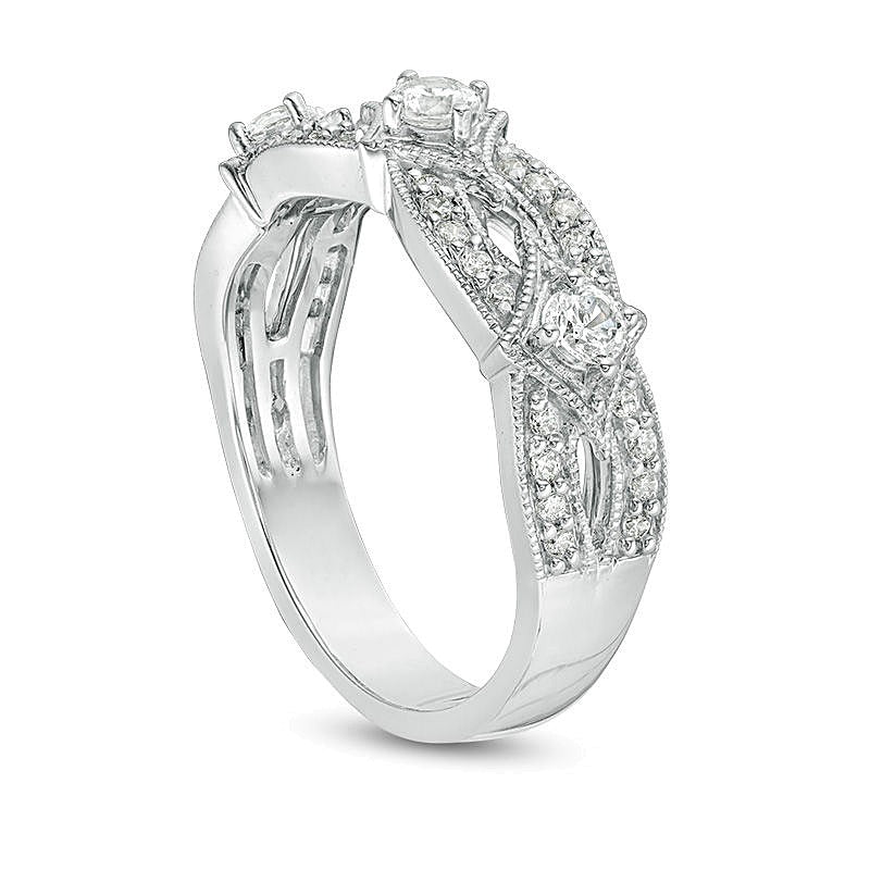 0.5 CT. TW Diamond Three Stone Contour Vintage-Style Anniversary Band in 14K White Gold