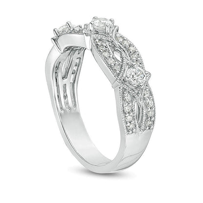 0.5 CT. TW Diamond Three Stone Contour Vintage-Style Anniversary Band in 14K White Gold