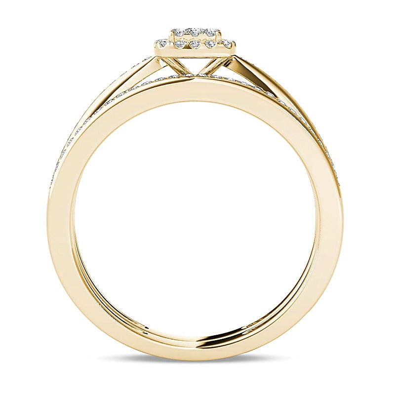 0.25 CT. TW Composite Diamond Cushion Frame Bridal Set in 14K Gold