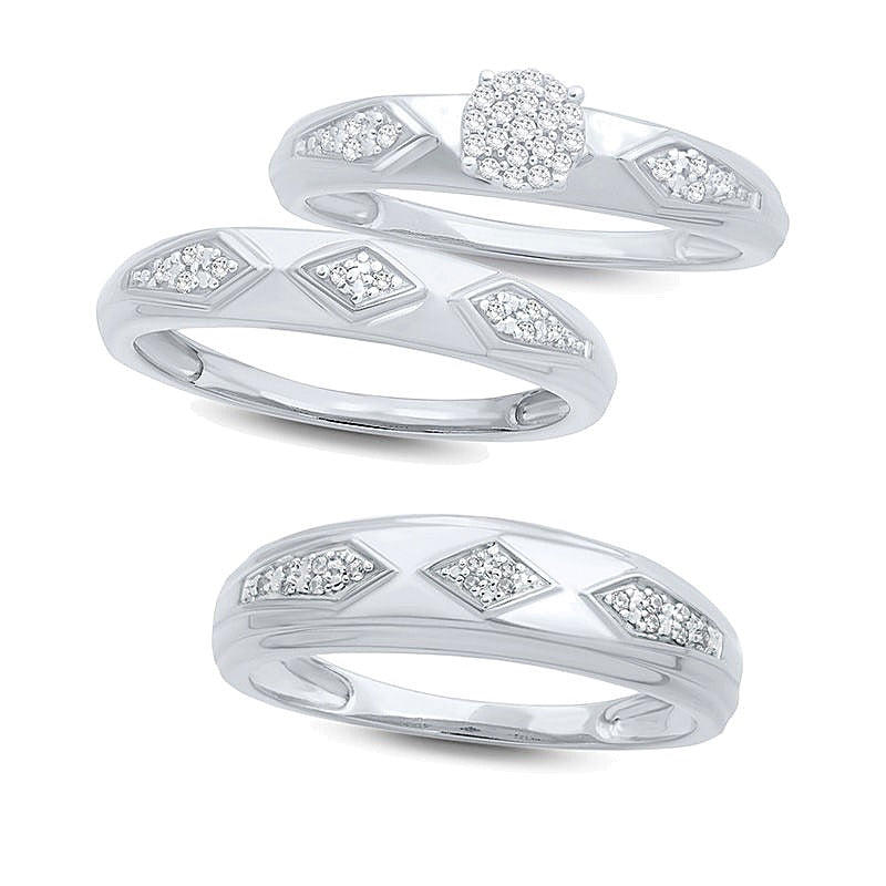Diamond Accent Retro Geometric Wedding Band in 10K White Gold