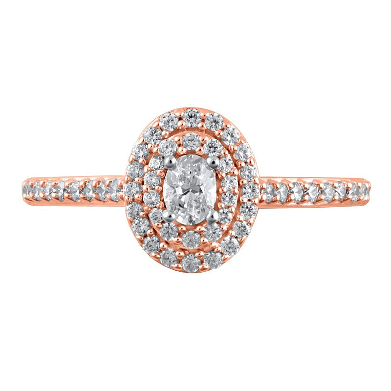 0.5 CT. TW Oval Diamond Double Frame Engagement Ring in 10K Rose Gold