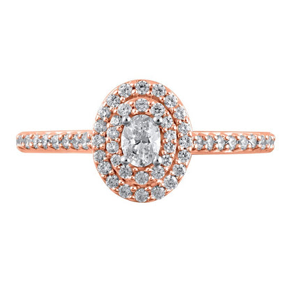 0.5 CT. TW Oval Diamond Double Frame Engagement Ring in 10K Rose Gold