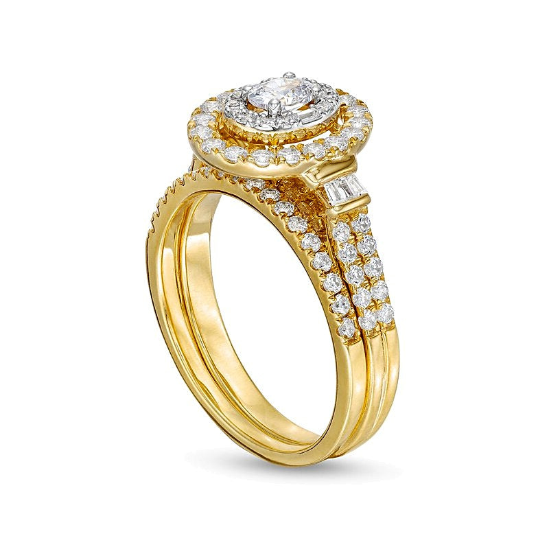 1.0 CT. TW Oval Diamond Double Row Bridal Set in 10K Gold