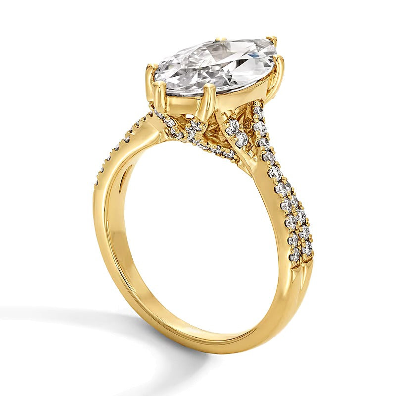 3.38 CT. TW Marquise-Cut Lab-Grown Diamond Engagement Ring with Crossover Shank in 14K Gold (F/VS2)