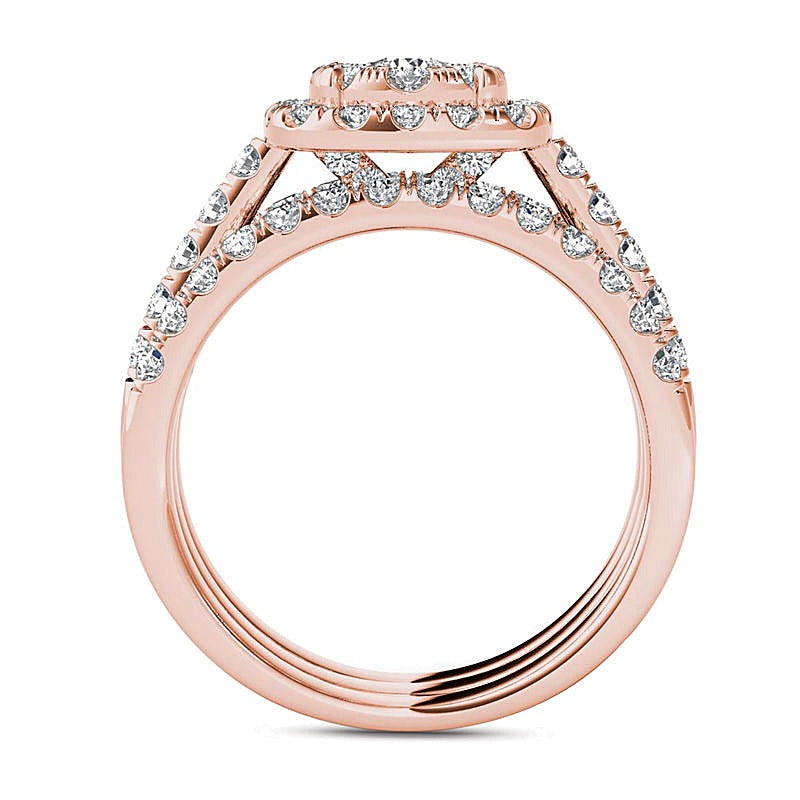 1.5 CT. TW Multi-Diamond Frame Three Piece Bridal Set in 14K Rose Gold