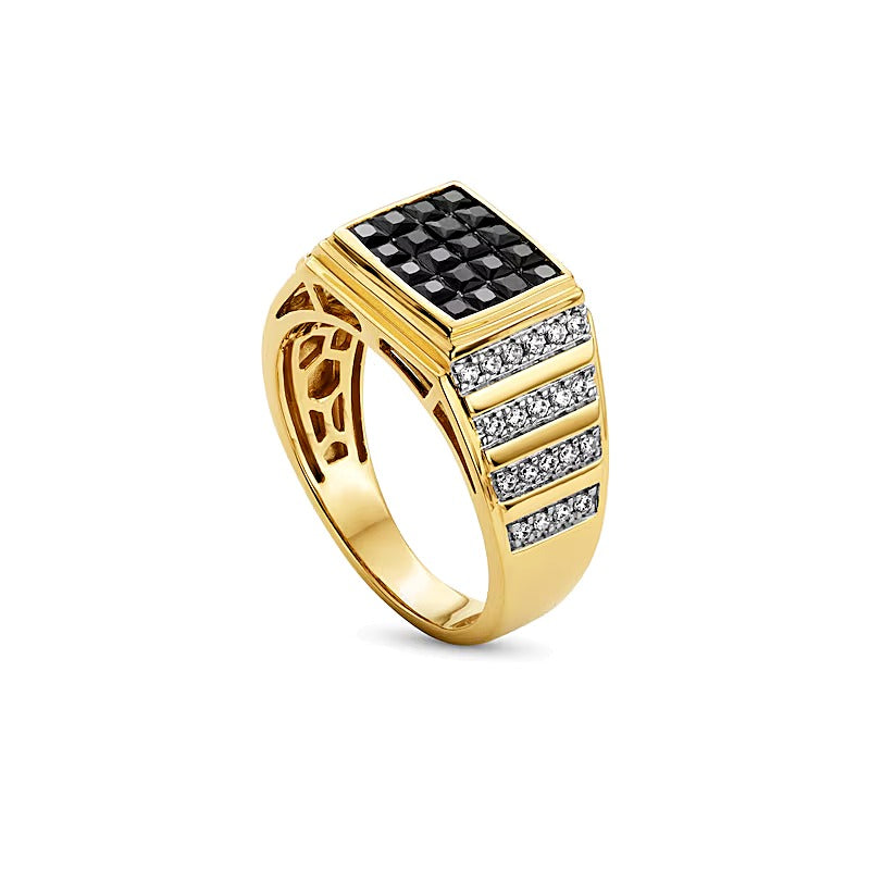1.5 CT. TW Princess-Cut Black Multi-Diamond Multi-Row Rectangle-Top Ring in 10K Gold