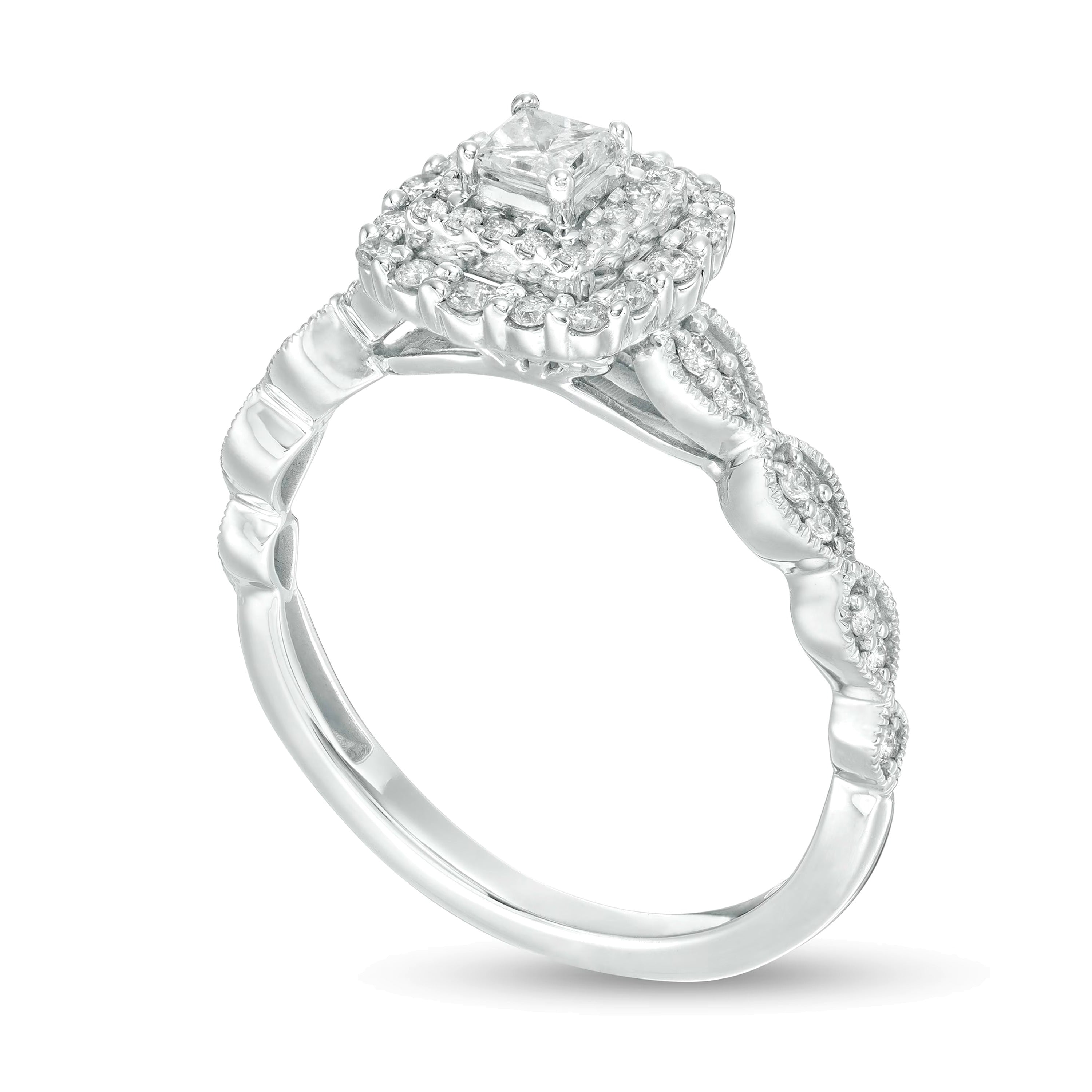 0.38 CT. TW Princess-Cut Diamond Double Frame Art Deco Vintage-Style Engagement Ring in 10K White Gold
