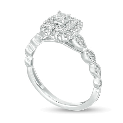 0.38 CT. TW Princess-Cut Diamond Double Frame Art Deco Vintage-Style Engagement Ring in 10K White Gold
