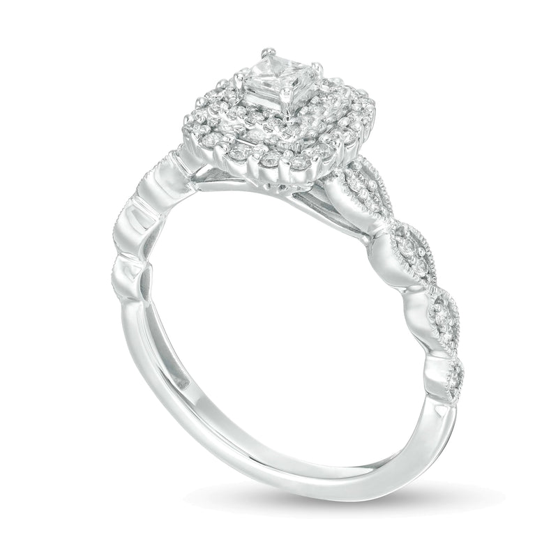 0.38 CT. TW Princess-Cut Diamond Double Frame Art Deco Vintage-Style Engagement Ring in 10K White Gold