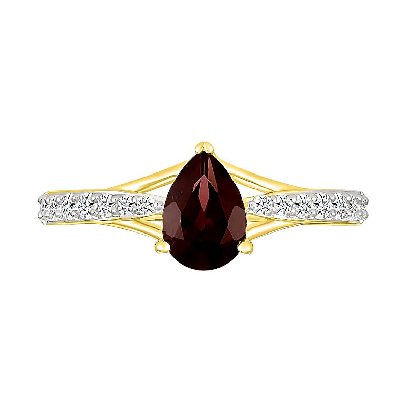 Pear-Shaped Garnet and White Lab-Created Sapphire Ring in 10K Gold