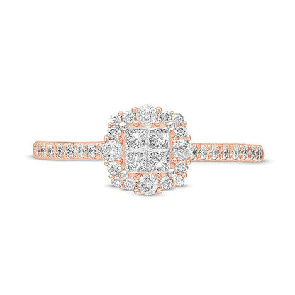 0.38 CT. TW Princess-Cut Quad Diamond Frame Engagement Ring in 10K Rose Gold