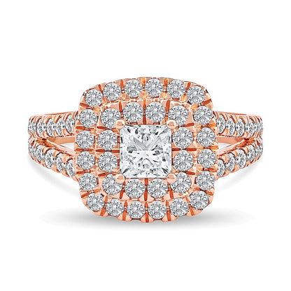 2.0 CT. TW Princess-Cut Lab-Grown Diamond Frame Split Shank Engagement Ring in 14K Rose Gold (F/VS2)