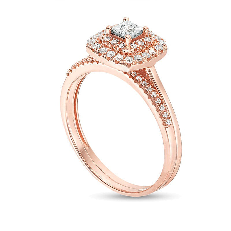 0.25 CT. TW Diamond Double Cushion Frame Bridal Set in 10K Rose Gold